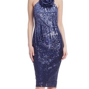 Badgley Mischka Ombre Sequined Rosette Neck Cocktail Dress Size 6 - NEW WITH TAG